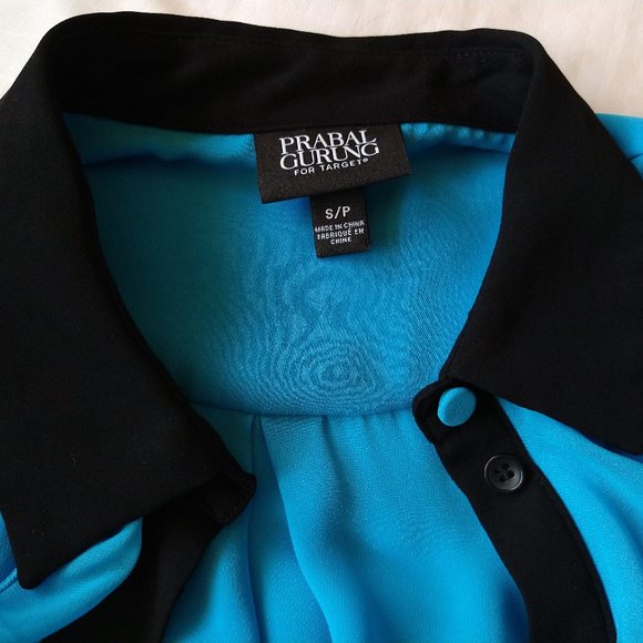 Prabel Gurung x Target blue long sleeve blouse w/black accents & ruffles Small - Picture 7 of 16